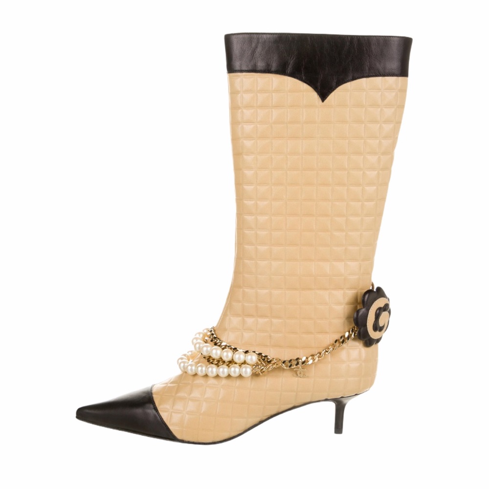 Chanel Camellia Quilted Faux Pearls Boots